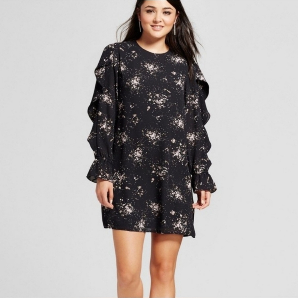 Mossimo Flounce Long Sleeve Shift Dress - Black & Light Pink - Size XL